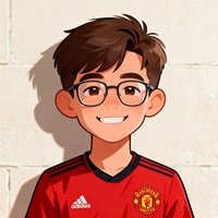 一位戴眼镜的年轻男性球迷头像，面带微笑，身穿曼联红色球衣，背景是简约的浅色墙面，展现出忠实足球爱好者的形象。